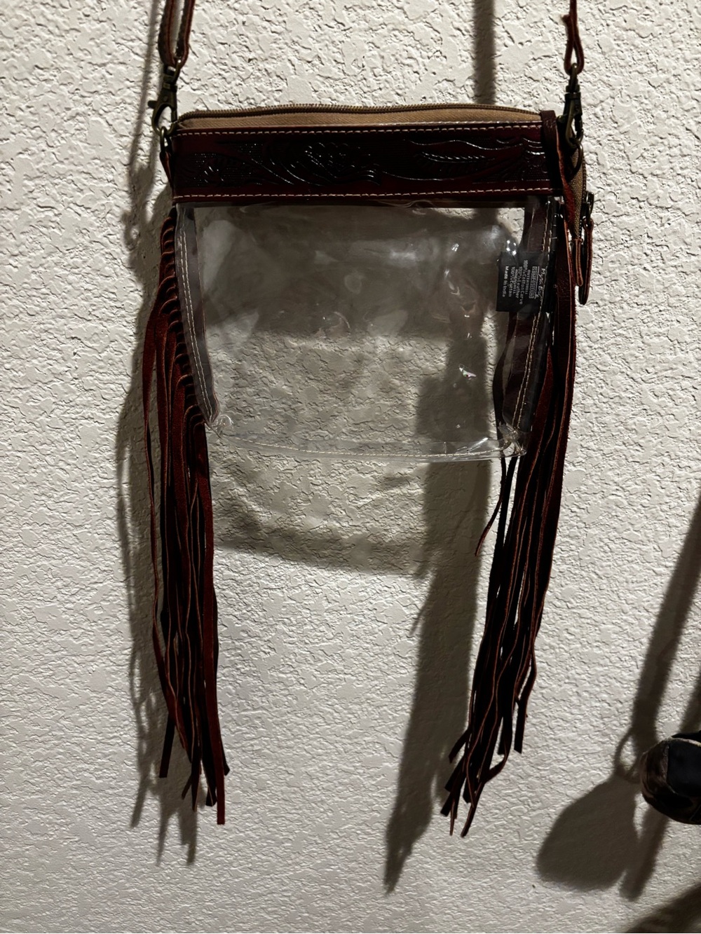 Myra Clear Fringe Crossbody Bag in Dark Brown